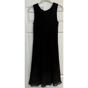 Simply Silk Dress Sz Large Black Midi Sleeveless Lined Ruffle LBD Formal Career